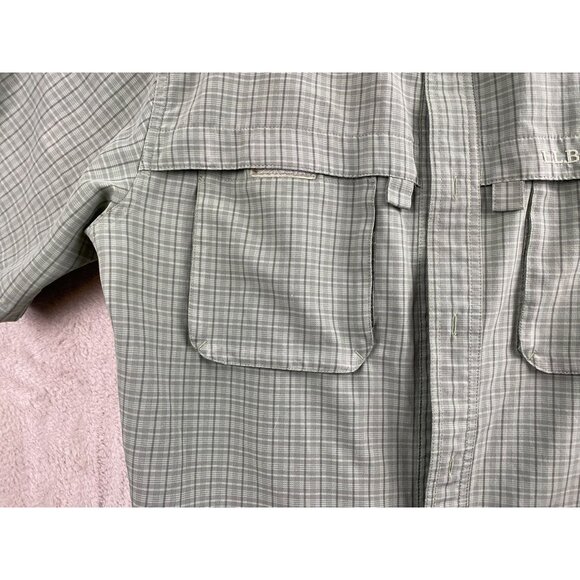 L.L.Bean Men's Shirt M Tall Short Sleeve Button-Up Green Plaid Vented Caped Fish - Picture 7 of 10
